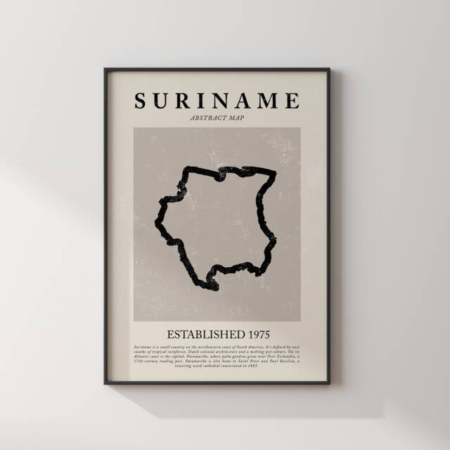 Abstract Suriname Map Vintage Wall Art Print Picasso + Matisse Inspired Travel Poster Oe - image 1