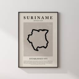 Abstract Suriname Map Vintage Wall Art Print Picasso + Matisse Inspired Travel Poster Oe - thumbnail 1
