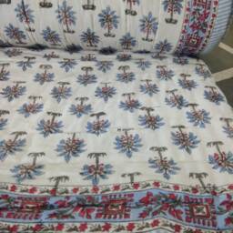 Indian Block Printed Cotton Quilt Hand Quilted Kantha Bed Cover - thumbnail 4