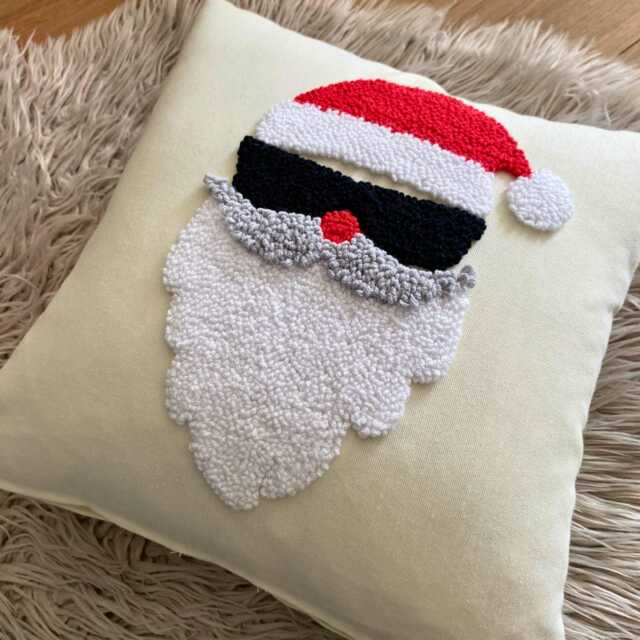 Embroidered Santa Claus Pillow, Punch Needle Christmas Cushion - image 1