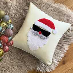 Embroidered Santa Claus Pillow, Punch Needle Christmas Cushion - thumbnail 3