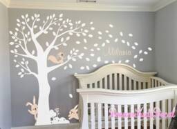 Nursery Wall Decals, Wall Stickers-Tree With Bunny - thumbnail 1