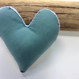 Handmade Pastel Heart Pillow, Vintage Fabric Ornament, Shelf Sitter - thumbnail 2