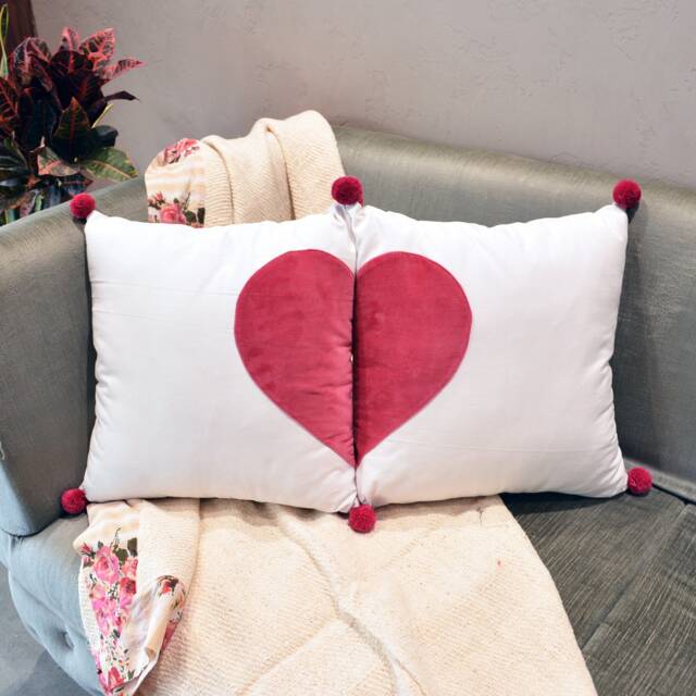 Couple Heart Cushion Cover Set Valentine's Day Cotton Pillows - image 1