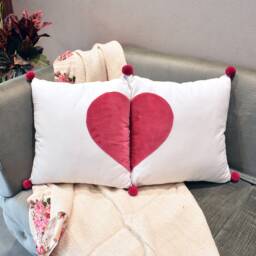Couple Heart Cushion Cover Set Valentine's Day Cotton Pillows - thumbnail 1