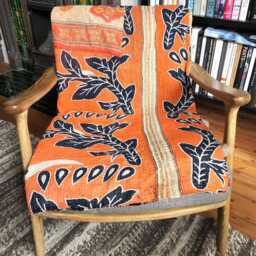 Sale Kantha Throw - Orange & Black Design On Beige Reverse Leaf Unique/One Of A Kind/Vintage - thumbnail 1