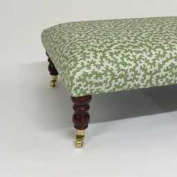 Large Upholstered Footstool in Beige & White Fabric Coffee Table Patterned Large Footstool. Ottoman On Castor Legs - thumbnail 4