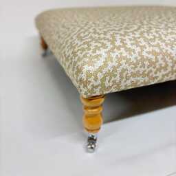 Large Upholstered Footstool in Beige & White Fabric Coffee Table Patterned Large Footstool. Ottoman On Castor Legs - thumbnail 2
