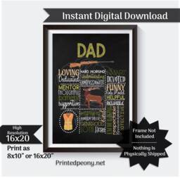 Dad Wall Art Hunter Gift For Hunting Father's Day Subway Printable Instant Download - thumbnail 1