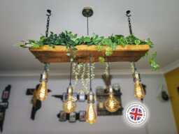 Rustic Wooden Beam Chandelier - Industrial Ceiling Light For Kitchen Island & Dining Table