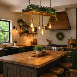 Rustic Wooden Beam Chandelier - Industrial Ceiling Light For Kitchen Island & Dining Table - thumbnail 4