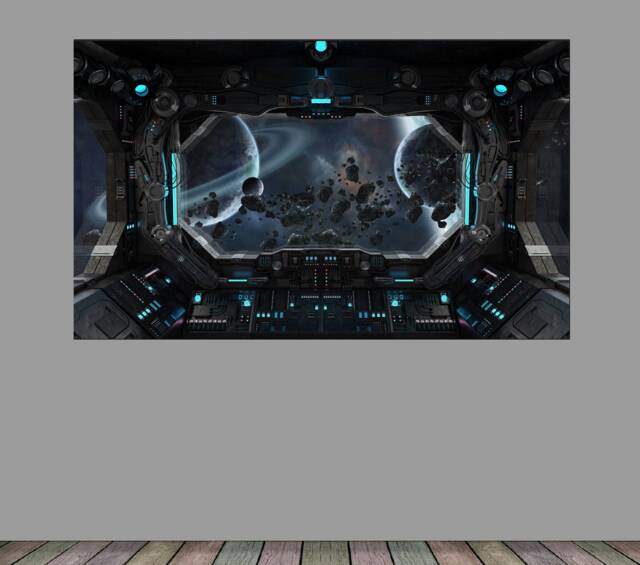 Spaceship Cockpit Outer Space View From Window Wall Self Adhesive Sticker Decal Print Graphic Design Poster 1M/1.5M Wide - image 1