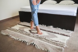 Scandinavian Wool Rug Soft Rustic Floor Mat, Beige Nordic Rug - thumbnail 1