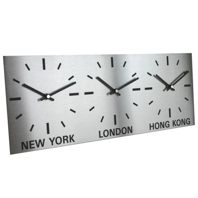 Brushed Stainless Steel Time Zone World Wall Clocks - image 1