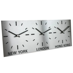 Brushed Stainless Steel Time Zone World Wall Clocks - thumbnail 1