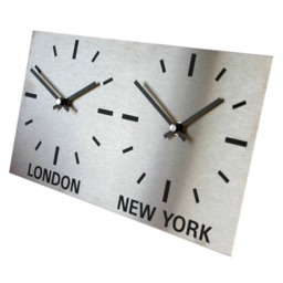 Brushed Stainless Steel Time Zone World Wall Clocks - thumbnail 2