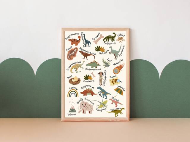 Kids Dinosaur Alphabet Print. Perfect Gender Neutral Wall Art For A Playroom, Nursery Or Child's Room - Print Only - image 1