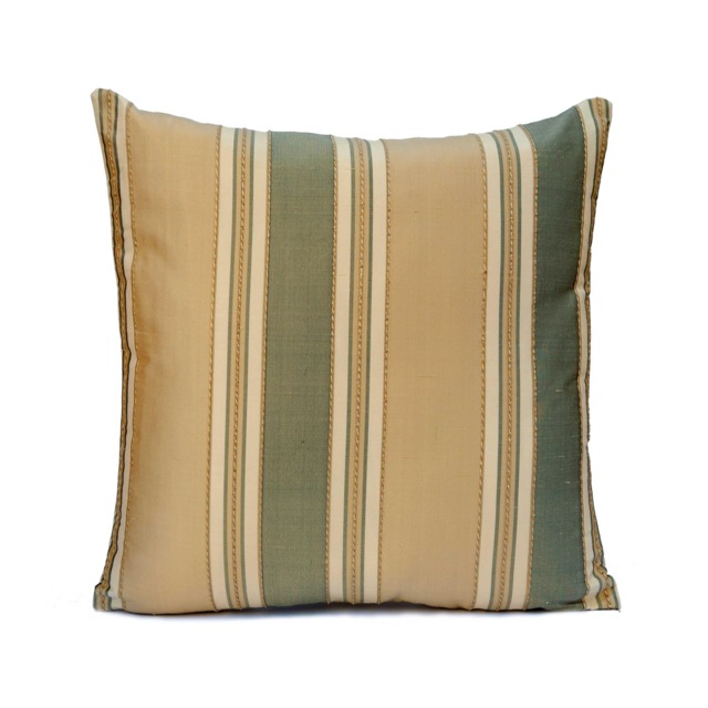 Gold Pillow, Throw Pillow Cover, Decorative Cushion Covers, Pillowcase, Accent Toss Silk, Tan, Green Stripes - image 1