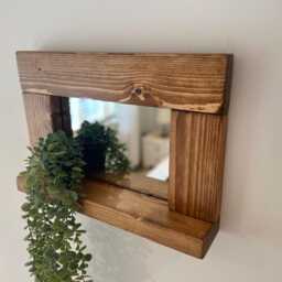 Dark Oak Waxed Rustic Chunky Frame Mirror - Handmade UK - thumbnail 3