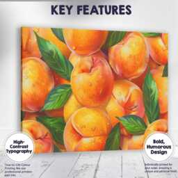 Fresh Juicy Peach & Green Leaf Repeat Pattern Canvas Wall Art Print Decor Picture Ready To Hang - thumbnail 1