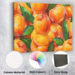 Fresh Juicy Peach & Green Leaf Repeat Pattern Canvas Wall Art Print Decor Picture Ready To Hang - thumbnail 2