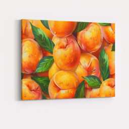 Fresh Juicy Peach & Green Leaf Repeat Pattern Canvas Wall Art Print Decor Picture Ready To Hang - thumbnail 4