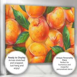 Fresh Juicy Peach & Green Leaf Repeat Pattern Canvas Wall Art Print Decor Picture Ready To Hang - thumbnail 3