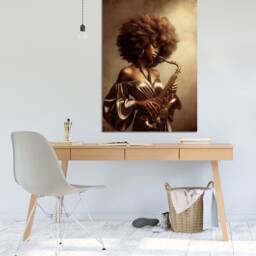 African Beautiful Girl Playing Saxophone Mounted On Bars Wall Art, Hangings, Home D??cor, Canvas Art Print - thumbnail 2