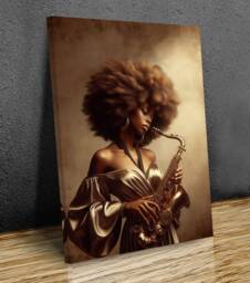 African Beautiful Girl Playing Saxophone Mounted On Bars Wall Art, Hangings, Home D??cor, Canvas Art Print - thumbnail 1