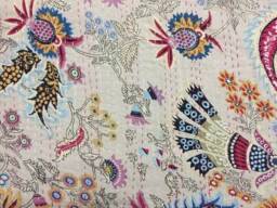 Floral Dragon Print Kantha Quilt, Handmade Indian Bedspread - 90x60 - thumbnail 2