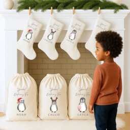 Personalised Family Stockings, Christmas Gifts, Decor, Penguin Custom Stocking, Decorations - thumbnail 1