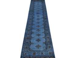 2.6x10 Gray 3 Ply Handmade Bokhara Runner Rug - Hallway Stairs Carpet, Extra Thick Pile