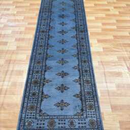 2.6x10 Gray 3 Ply Handmade Bokhara Runner Rug - Hallway Stairs Carpet, Extra Thick Pile - thumbnail 2