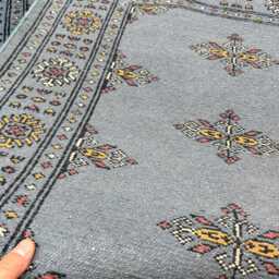 2.6x10 Gray 3 Ply Handmade Bokhara Runner Rug - Hallway Stairs Carpet, Extra Thick Pile - thumbnail 4