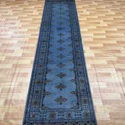 2.6x10 Gray 3 Ply Handmade Bokhara Runner Rug - Hallway Stairs Carpet, Extra Thick Pile - thumbnail 3