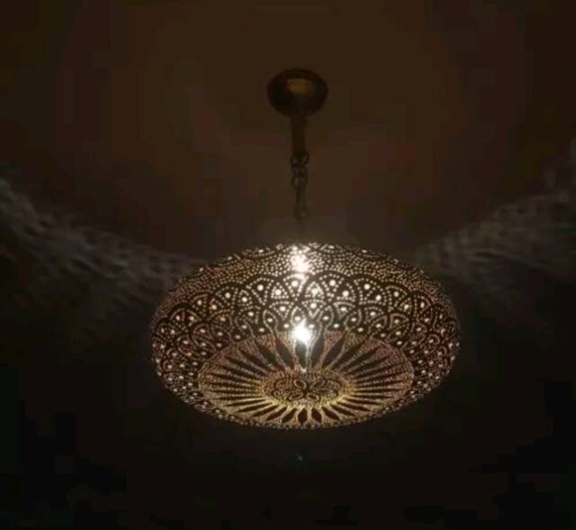 Hand Punched Moroccan Brass Ceiling Lamp Bohemian Perforated Flat Chandelier - image 1