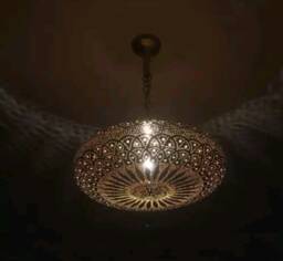 Hand Punched Moroccan Brass Ceiling Lamp Bohemian Perforated Flat Chandelier - thumbnail 1
