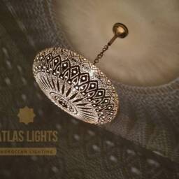 Hand Punched Moroccan Brass Ceiling Lamp Bohemian Perforated Flat Chandelier - thumbnail 2