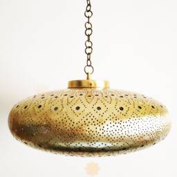 Hand Punched Moroccan Brass Ceiling Lamp Bohemian Perforated Flat Chandelier - thumbnail 2