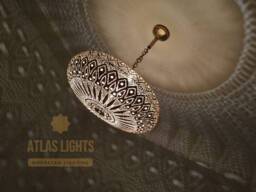 Hand Punched Moroccan Brass Ceiling Lamp Bohemian Perforated Flat Chandelier - thumbnail 1