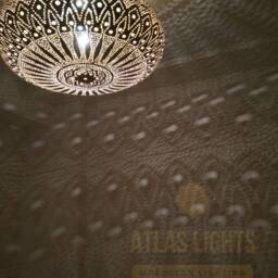 Hand Punched Moroccan Brass Ceiling Lamp Bohemian Perforated Flat Chandelier - thumbnail 4