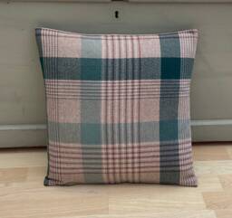 Katrine Handmade Tartan Plaid Cushion Cover Teal Beige Tweed Pillow Sham - thumbnail 1