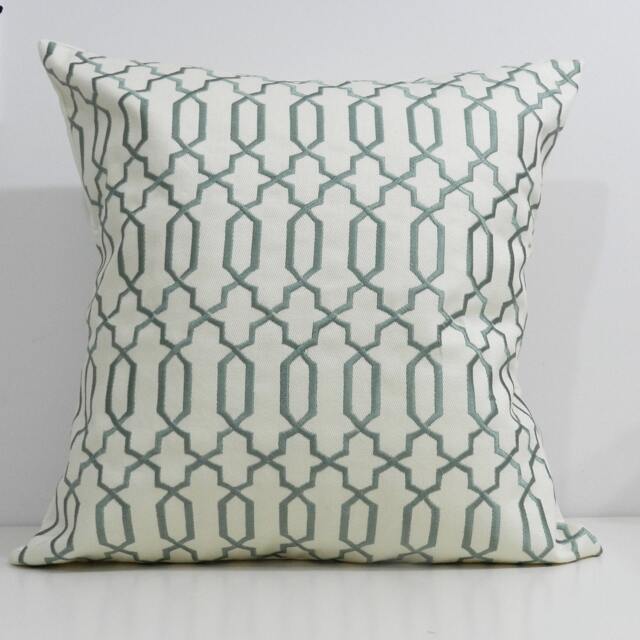 New 18x18 Inch Designer Handmade Pillow Cases in Spa & Cream Lattice, Trellis