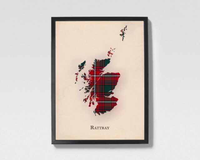 Clan Rattray Scottish Tartan Map - Of Scotland Family Wall Decor, Ready To Hang - image 1