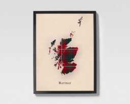 Clan Rattray Scottish Tartan Map - Of Scotland Family Wall Decor, Ready To Hang - thumbnail 1
