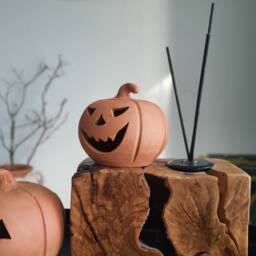 Handmade Terra-Cotta Jack O Lantern, Pumpkin Pottery For Halloween
