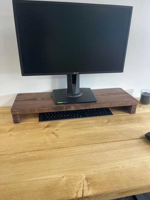 Rustic Wooden Monitor Riser Shelf - Desk Organiser Scaffold Board Stand - image 1