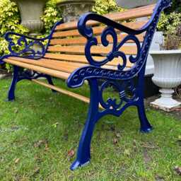 Cast Iron & Oak Garden Bench Finished in Cadburys Blue - thumbnail 2