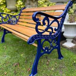 Cast Iron & Oak Garden Bench Finished in Cadburys Blue - thumbnail 3