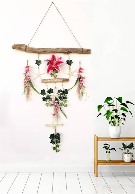 Handmade Flower Wall Hanging, Floral Art, Starfish Decor, Driftwood Ivy Spring Wall Art - image 1